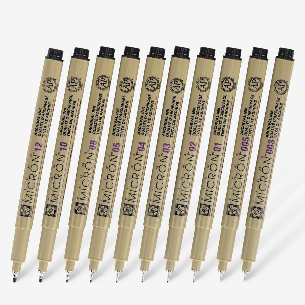 Sakura : Pigma : Micron Pen : Wallet : Set of 10 : Black - Marker- &  Stiftesets - Farbsets - Farben