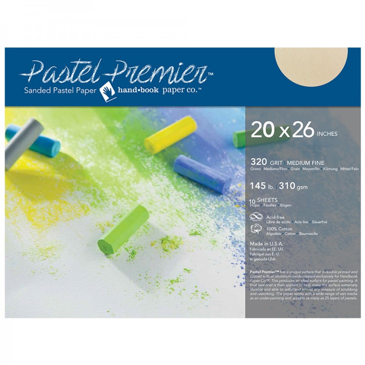 Global : Pastel Premier : Sanded Pastel Paper : Medium Grit : 20x26in :Pack of 10 : Buff