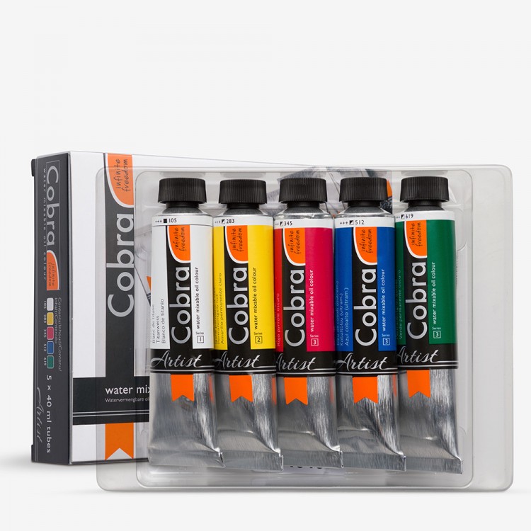 Talens Cobra Artist Water Mixable Oil Paint Starter Set Of 5 X 40ml Jackson S Art Supplies - 5 Basic Oil Paint Colors