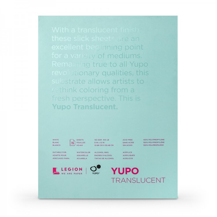 Yupo : Transluscent Watercolour Paper Pad : 104lb (153gsm) : 9x12in (Apx.23x30cm) : 15 Sheets