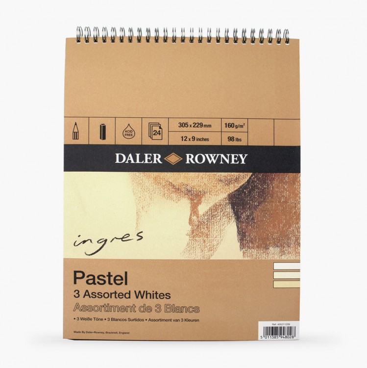 Daler Rowney: Ingres Pastell Papier - 3 Farben des weißen 12x9in 160gsm - 24 s