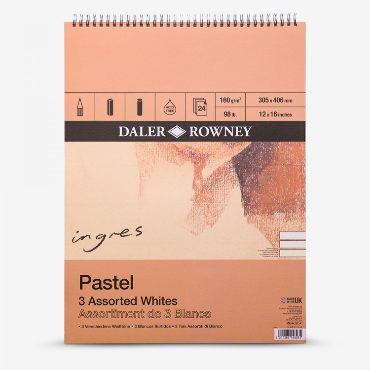 Daler Rowney: Ingres Pastell Papier - 3 Farben des weißen 16x12in 160gsm - 24 s