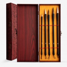 Studio Essentials : Chinese Brush Gift Set : 5 Mixed Hair Brushes : Wooden Box