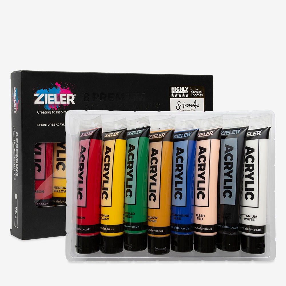 Zieler : Premium Acrylic Paint : 75ml : Set of 8