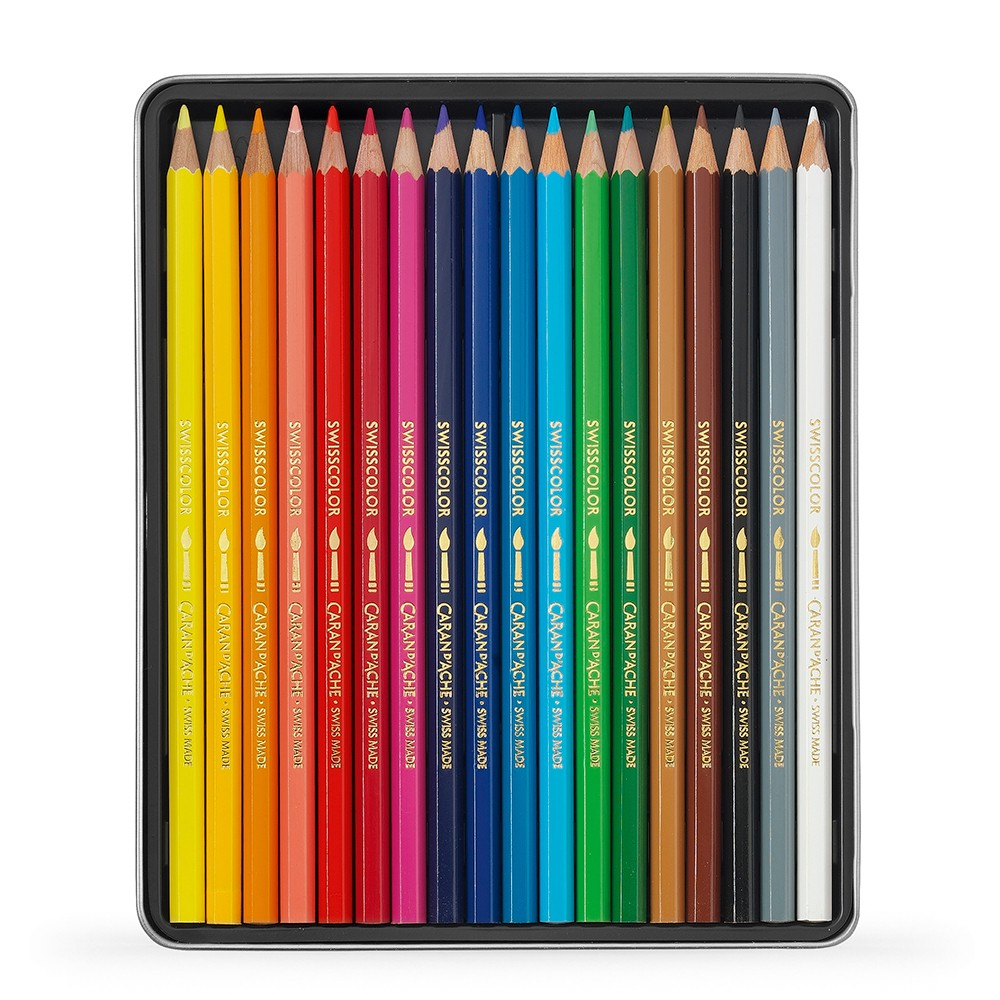 Caran d'Ache : Swisscolor : Crayon Soluble à l'Eau : Boite en Métal de 18
