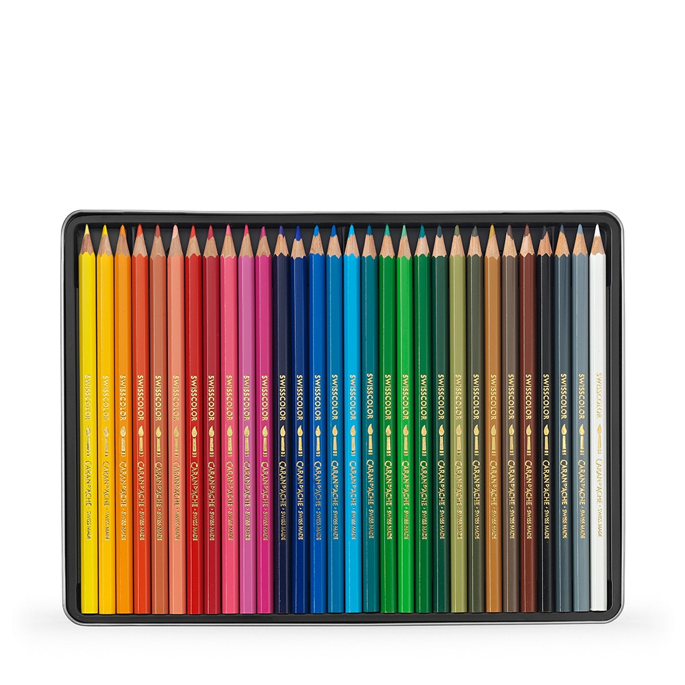 Caran d'Ache : Swisscolor : Crayon Soluble à l'Eau : Boite en Métal de 30
