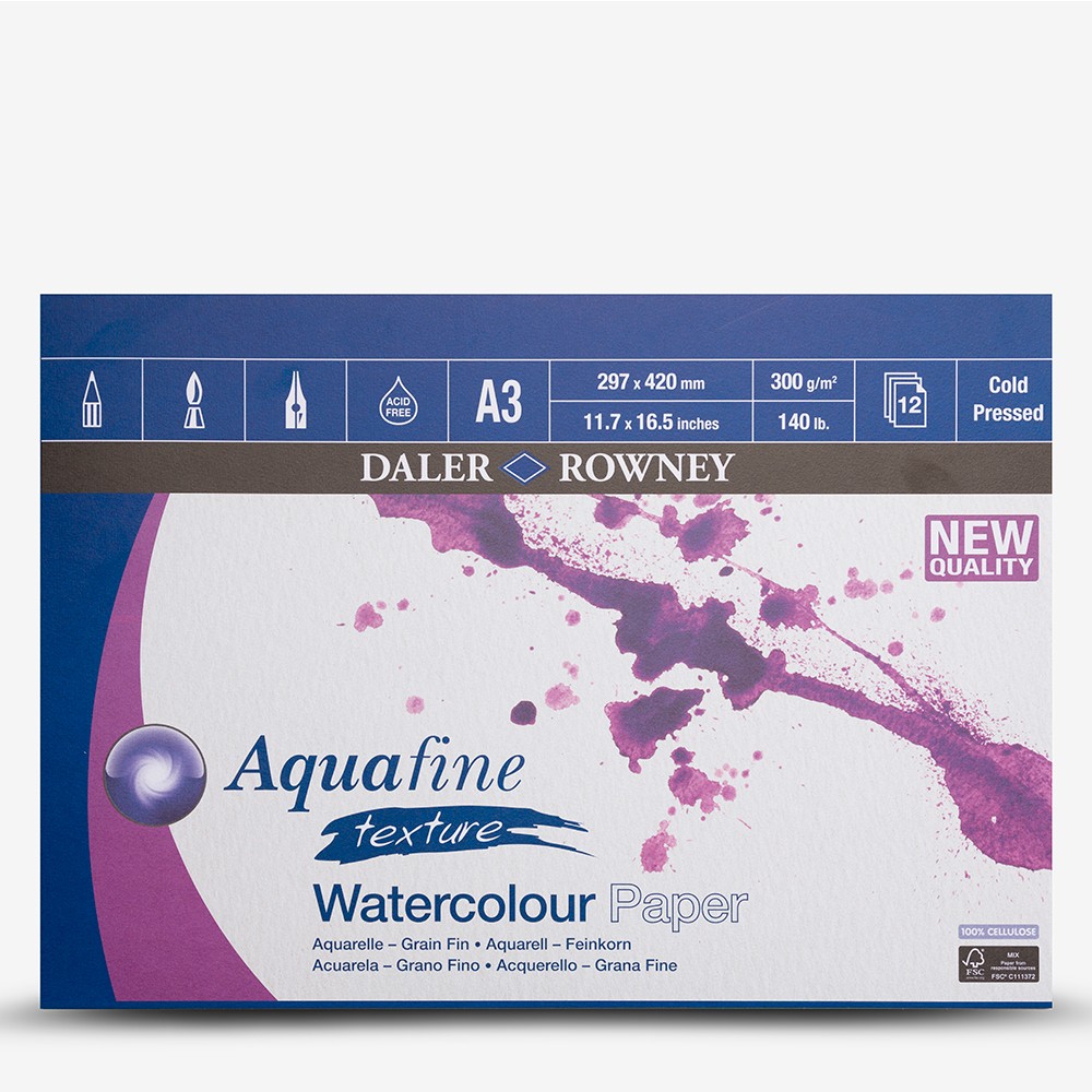 Daler Rowney : Aquafine Watercolour Pad : 300gsm : A3 : 12 sheets : Cold Pressed : Not