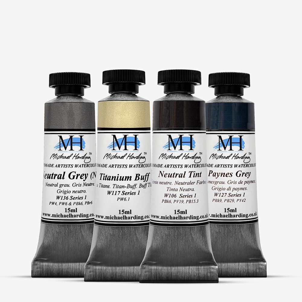 Michael Harding : Professional Watercolour : 15ml : Grey Essentials Set of 4