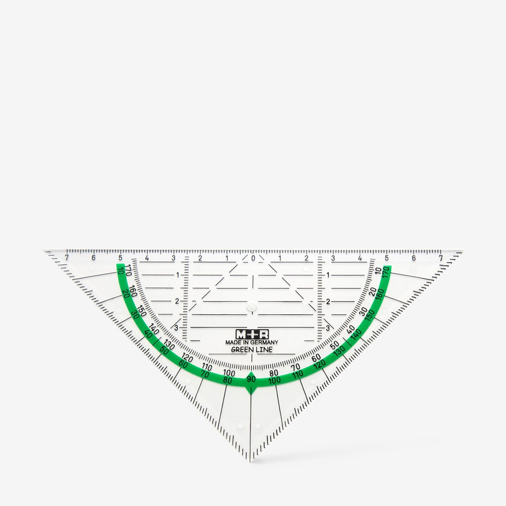 M+R : Green Line : Recycled Plastic Geometric Set Square Protractor : 16cm