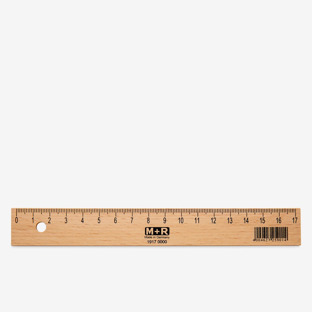M+R : Wooden Ruler With Metal Insert : 17cm