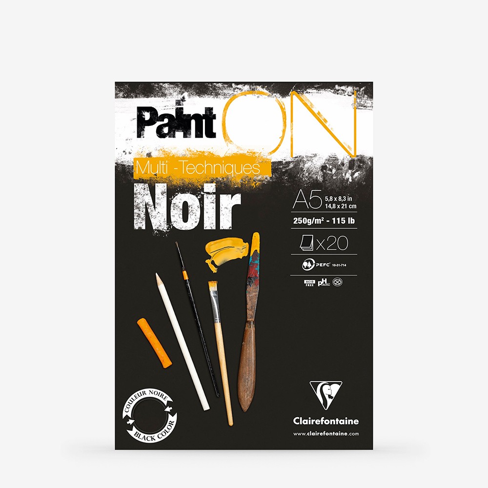 Clairefontaine : PaintOn : Glued Pad : 250gsm : 20 Sheets : A5 : Black