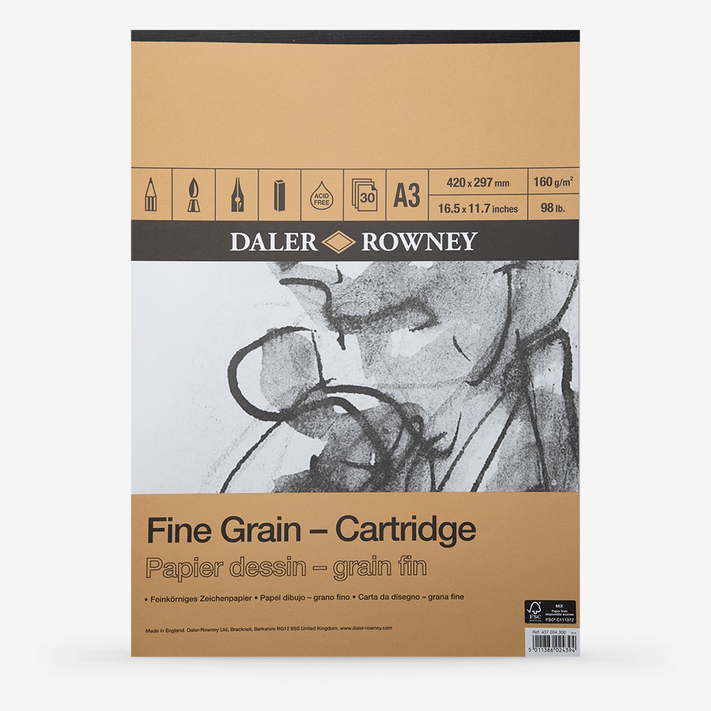 160gsm 30 feuilles-A3 Daler Rowney Grain Fin cartouche pad