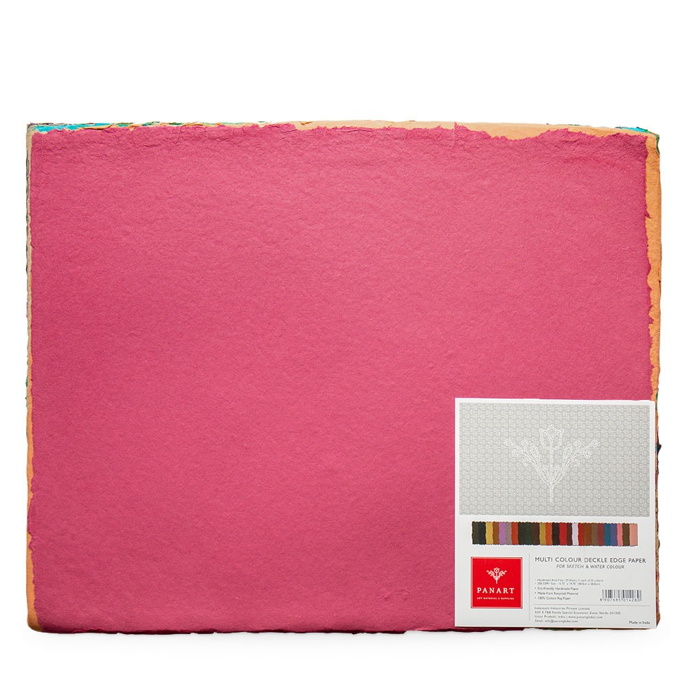 Panart : Handmade Paper : 4 Deckled Edges : Assorted Colours : 250gsm : 25 sheets : 15.75x19.70in (Apx.40x50cm)