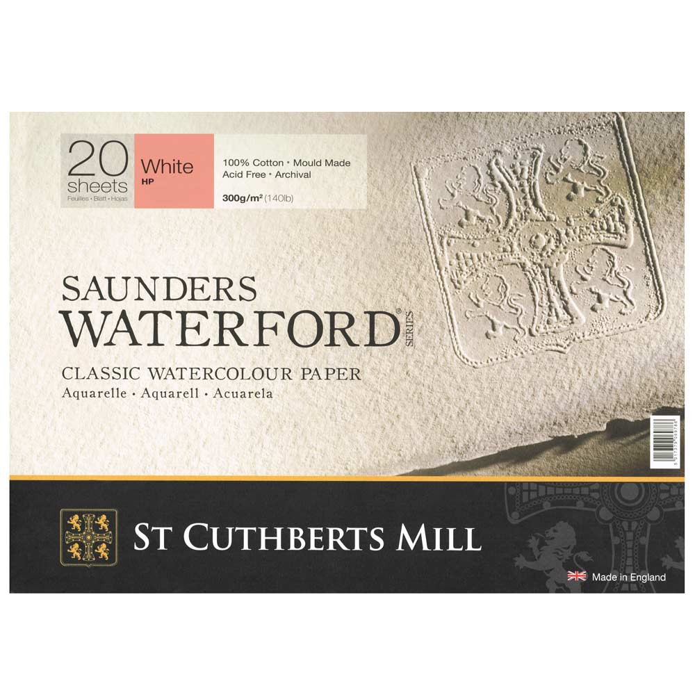 Saunders Waterford : Papier Aquarelle Bloc : 300gsm : 30x40cm : 20 Feuilles : Grain Satiné
