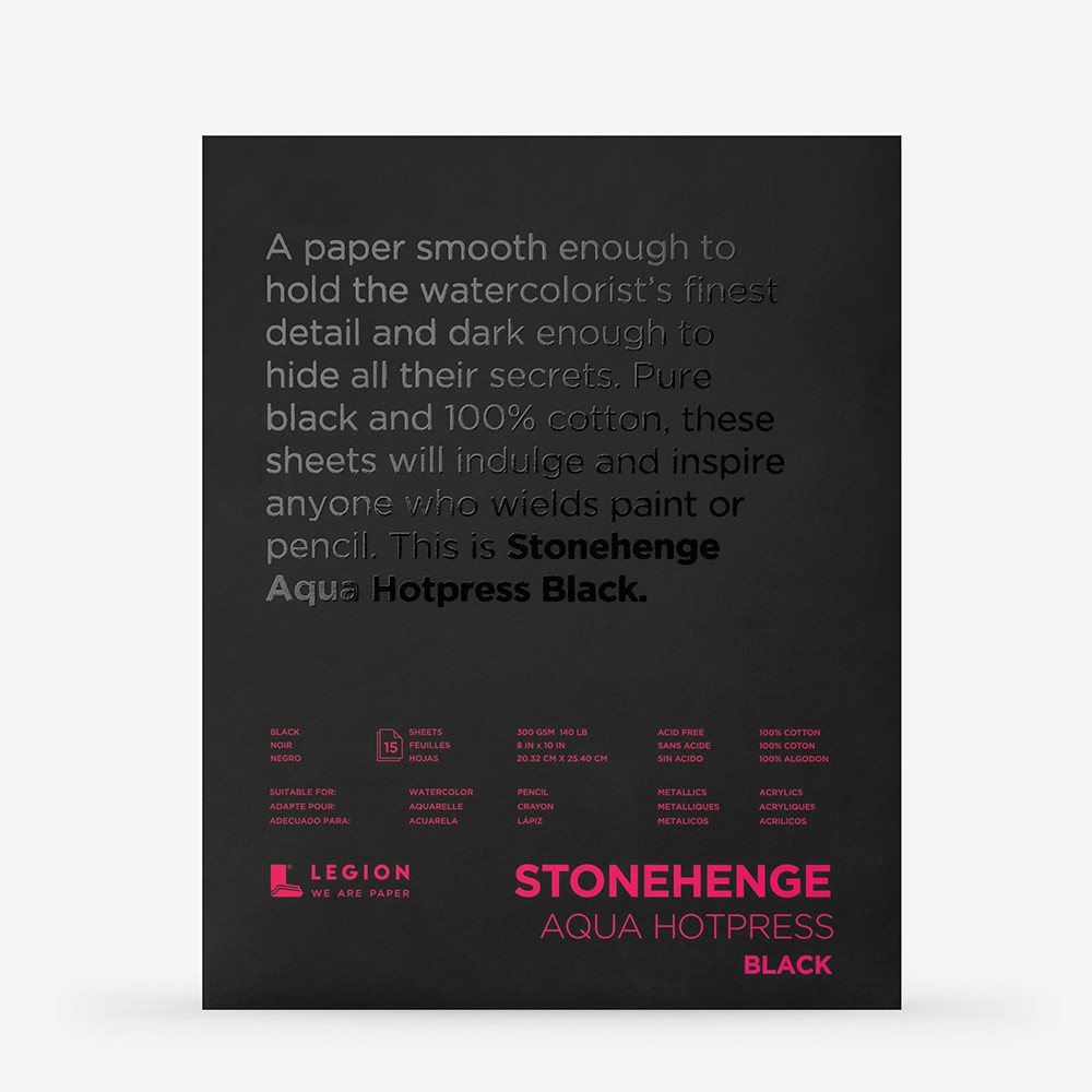 Stonehenge : Aqua Black Watercolour Paper Pad : 140lb (300gsm) : 8x10in (Apx.20x25cm) : Hot Pressed