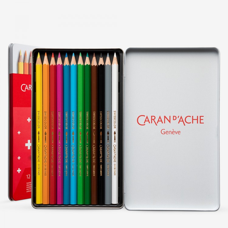 Caran d'Ache : Swisscolor : Crayon Soluble à l'Eau : Boite en Métal de 12