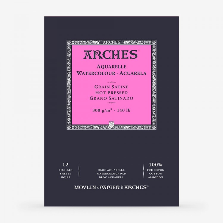 Arches : Aquarelle : Bloc Papier Encollé: 26x36cm : 12 Feuilles : Grain Satiné