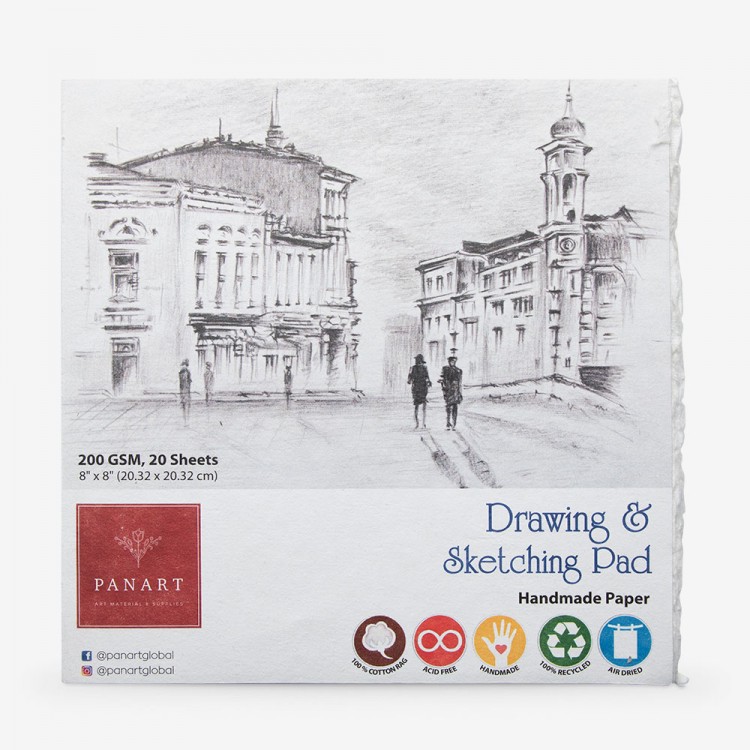 Panart : Sketch Pad : Handmade Paper With Deckled Edge : 200gsm : 20 Sheets : 8x8in