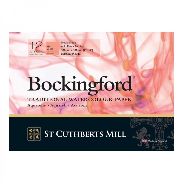 Bockingford : Bloc Encollé : 12x18cm : 300gsm : 12 Feuilles : Grain Satiné