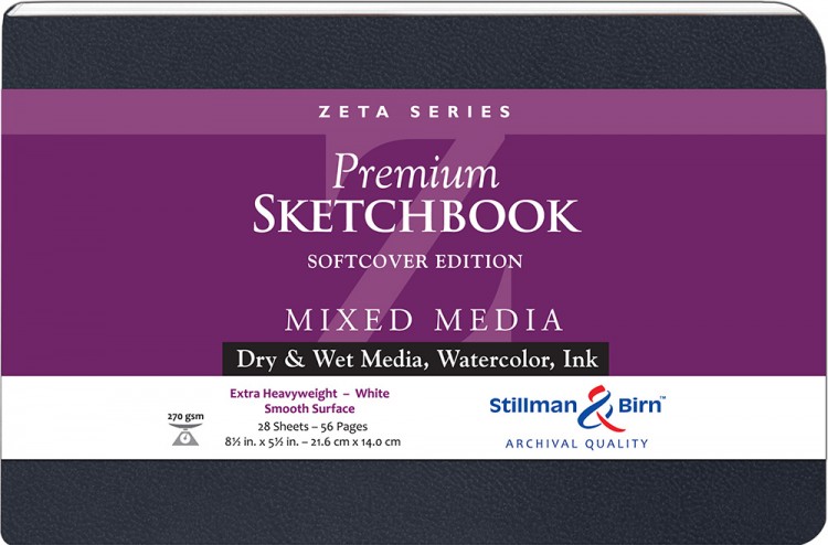 Stillman & Birn : Zeta : Cahier de Croquis Couverture Souple : 270gsm: Surface Lisse : 8.5x5.5in (14x22cm) : Paysage