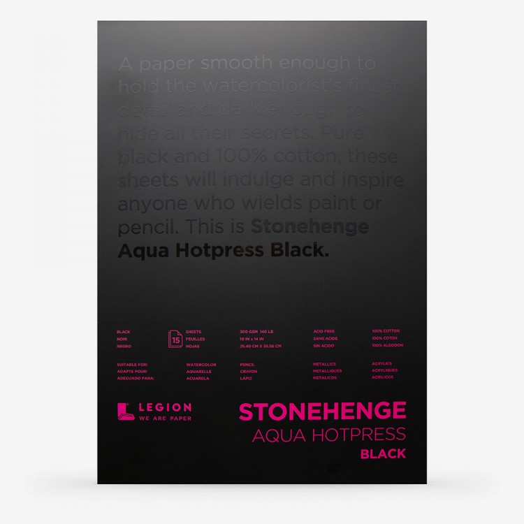 Stonehenge : Aqua Black Watercolour Paper Pad : 140lb (300gsm) : 10x14in : Hot Pressed