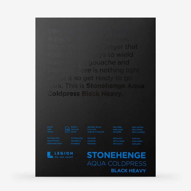 Stonehenge : Aqua Black Heavy Watercolour Paper Pad : 300lb (600gsm) : 9x12in (Apx.23x30cm) : Cold Pressed : Not