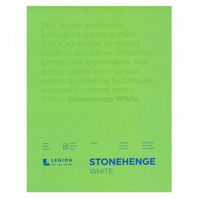 Stonehenge : Bloc Papier Art de Qualité  : 45x60cm : 15 Feuilles : Blanc : Surface Lisse / Fini Vélin