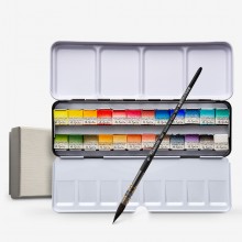 A. Gallo : Handmade Watercolour Paint : Classic 24 Set : Metal Tin : 24 Half Pans with Brush in a Gift Box