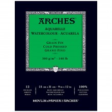 Arches : Aquarelle : Bloc Papier Encollé: 23x31cm : 12 Feuilles : Grain Fin
