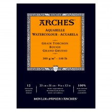 Arches : Aquarelle : Bloc Papier Encollé: 23x31cm : 12 Feuilles : Grain Torchon