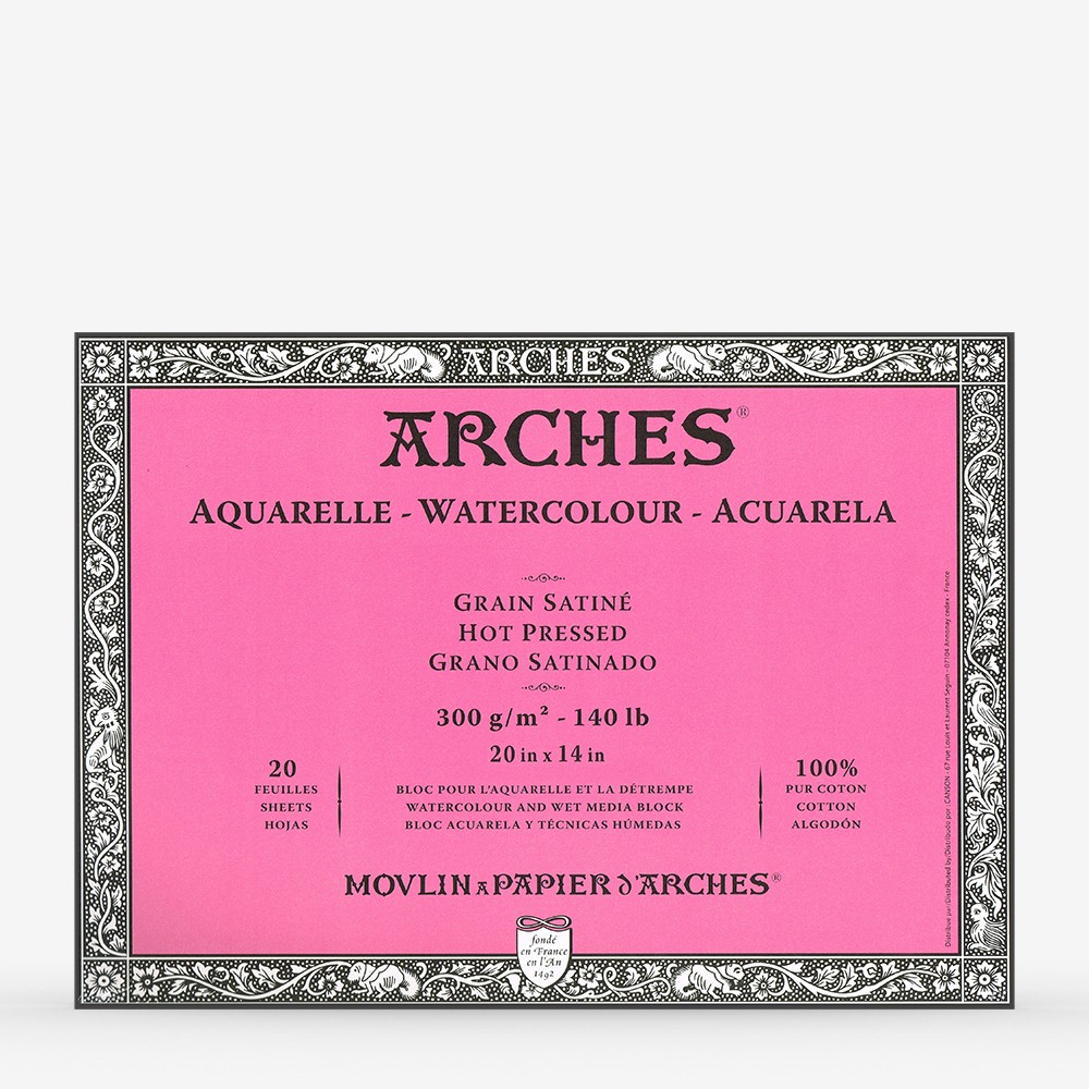 Arches Aquarelle bloque: 20 x 14 en prensa caliente - 20s - encolados 4 lados