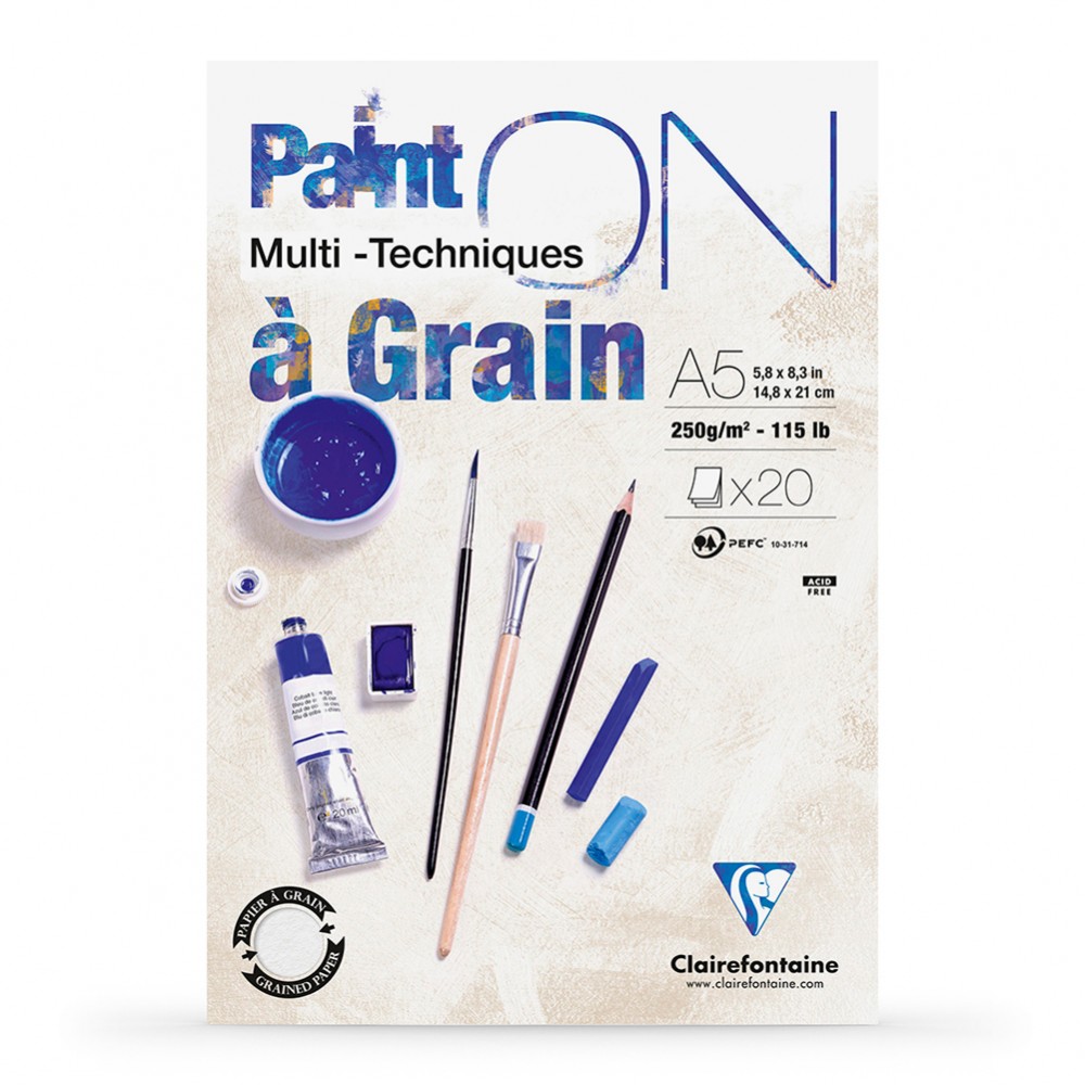 Clairefontaine : PaintOn Grained : Gummed Pad : 250gsm : 20 Sheets : A5