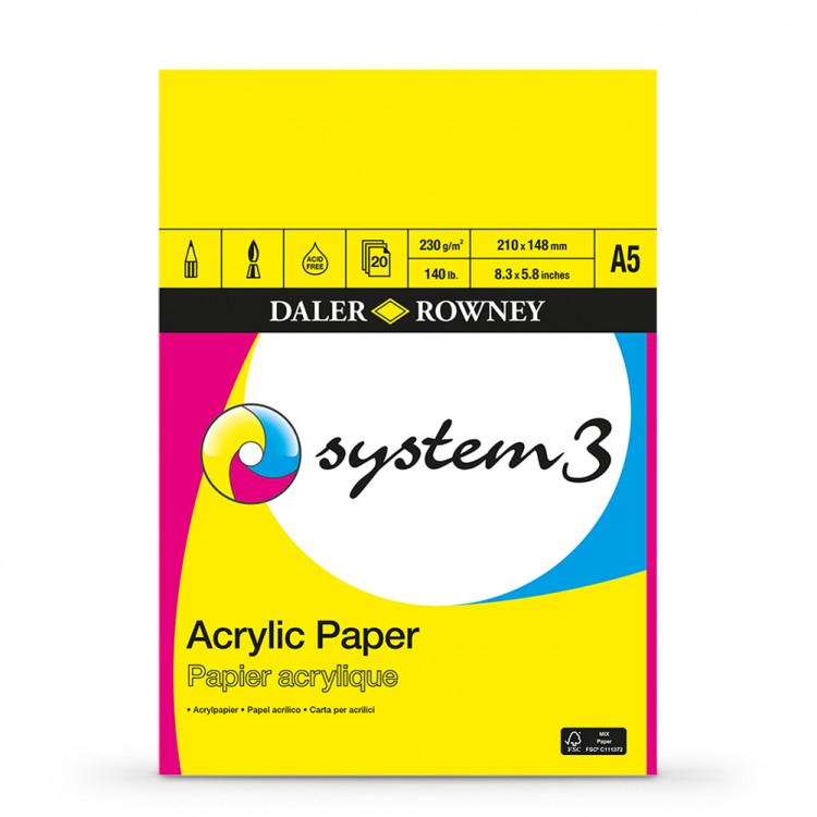 Daler-Rowney: A5: sistema 3 acrílico Pad 230gsm - 20 hojas