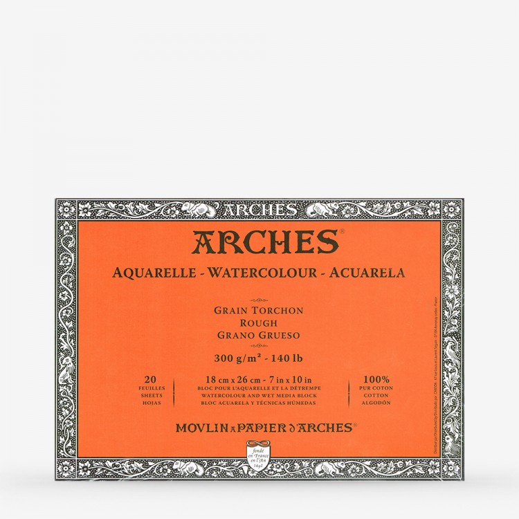 Arches Aquarelle bloque: 10 x 7 en bruto - 20s - encolados 4 lados