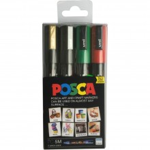Uni : Posca Marker : PC-5M : Medium Bullet Tip : 1.8 - 2.5mm : Set of 4 Assorted Colours