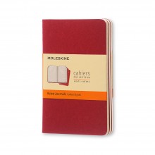 Moleskine : Ruled Cahier Journal : 70gsm : 9x14cm (Apx.4x6in) : 32 Sheets : Cranberry Red : Pack of 3