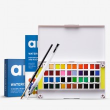 Arta : Watercolour : Half Pan : Studio Set : 40 Half Pans with 2 Brushes and Pad