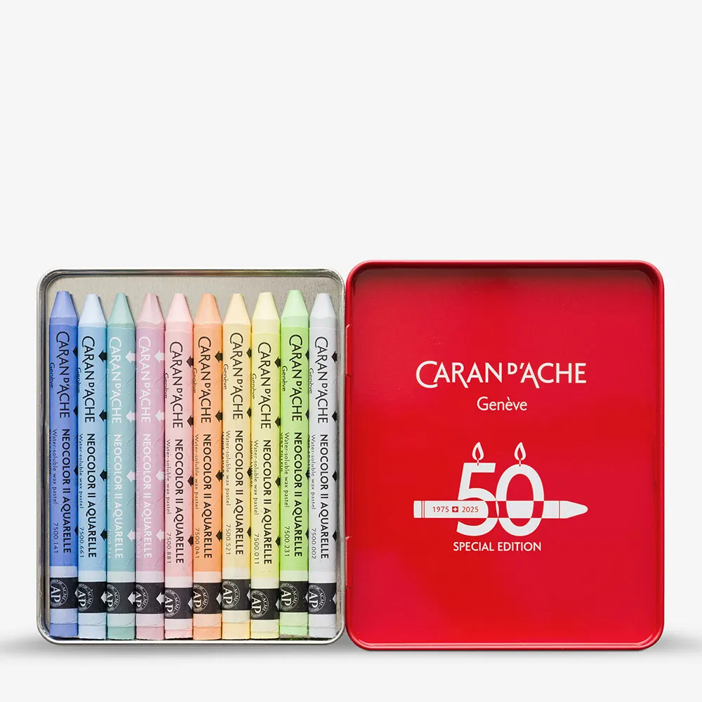 Caran D'Ache : Neocolor II : Watercolor Crayon : Metal Box : Set Of 10 : Pastel : 50 Years Special Edition
