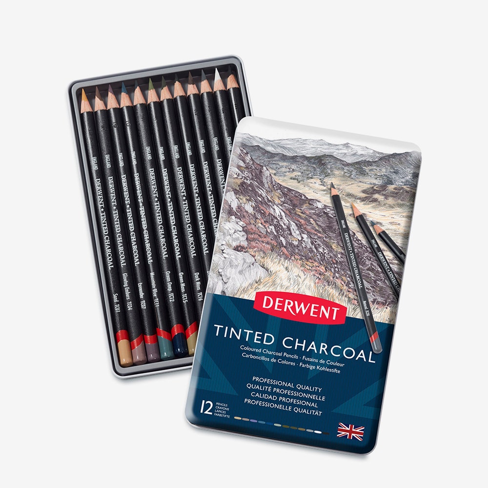 Derwent : Tinted Charcoal Pencil : Metal Tin Set Of 12