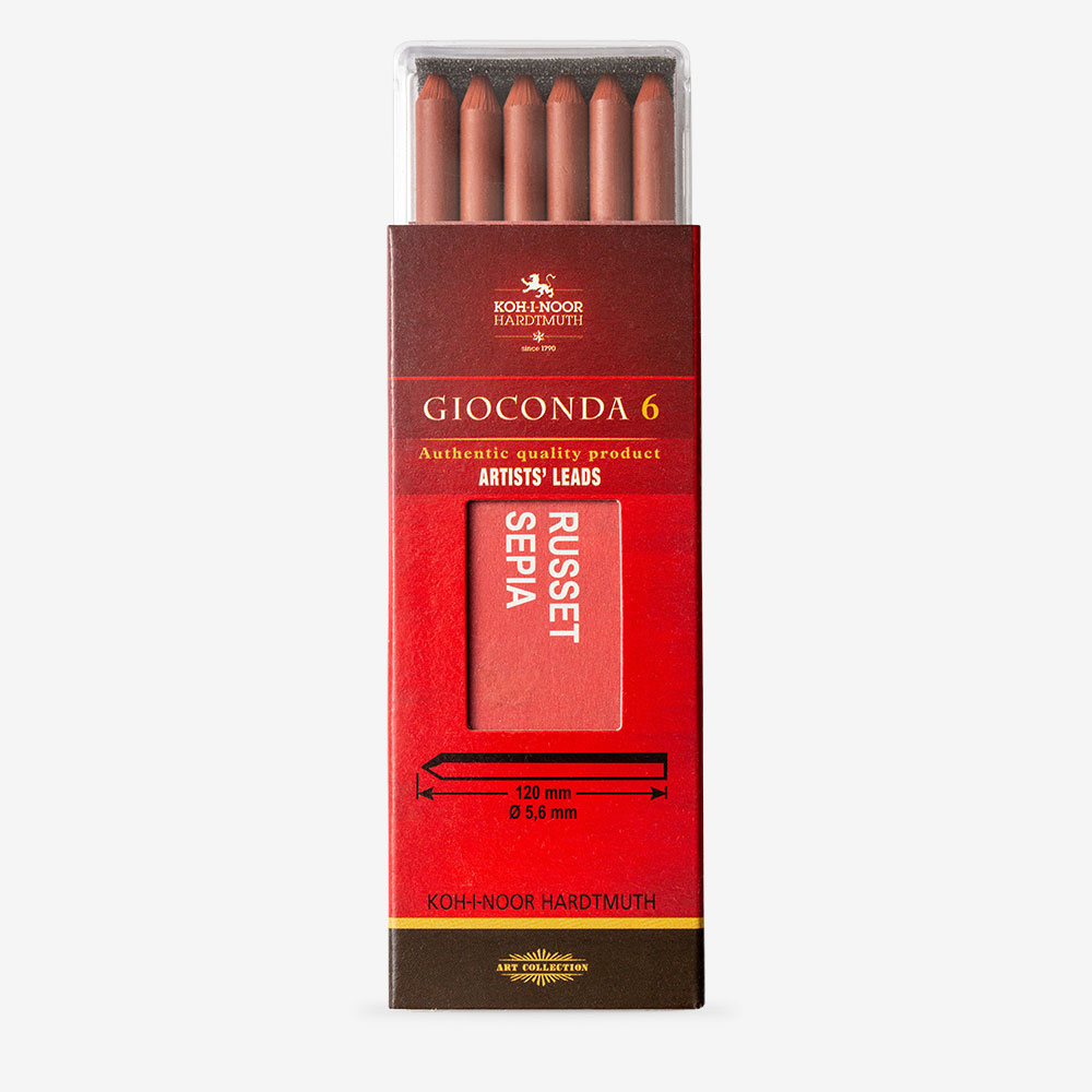 Koh-I-Noor : 5.6mm Lead : 6 x Russet Sepia Drawing Chalks