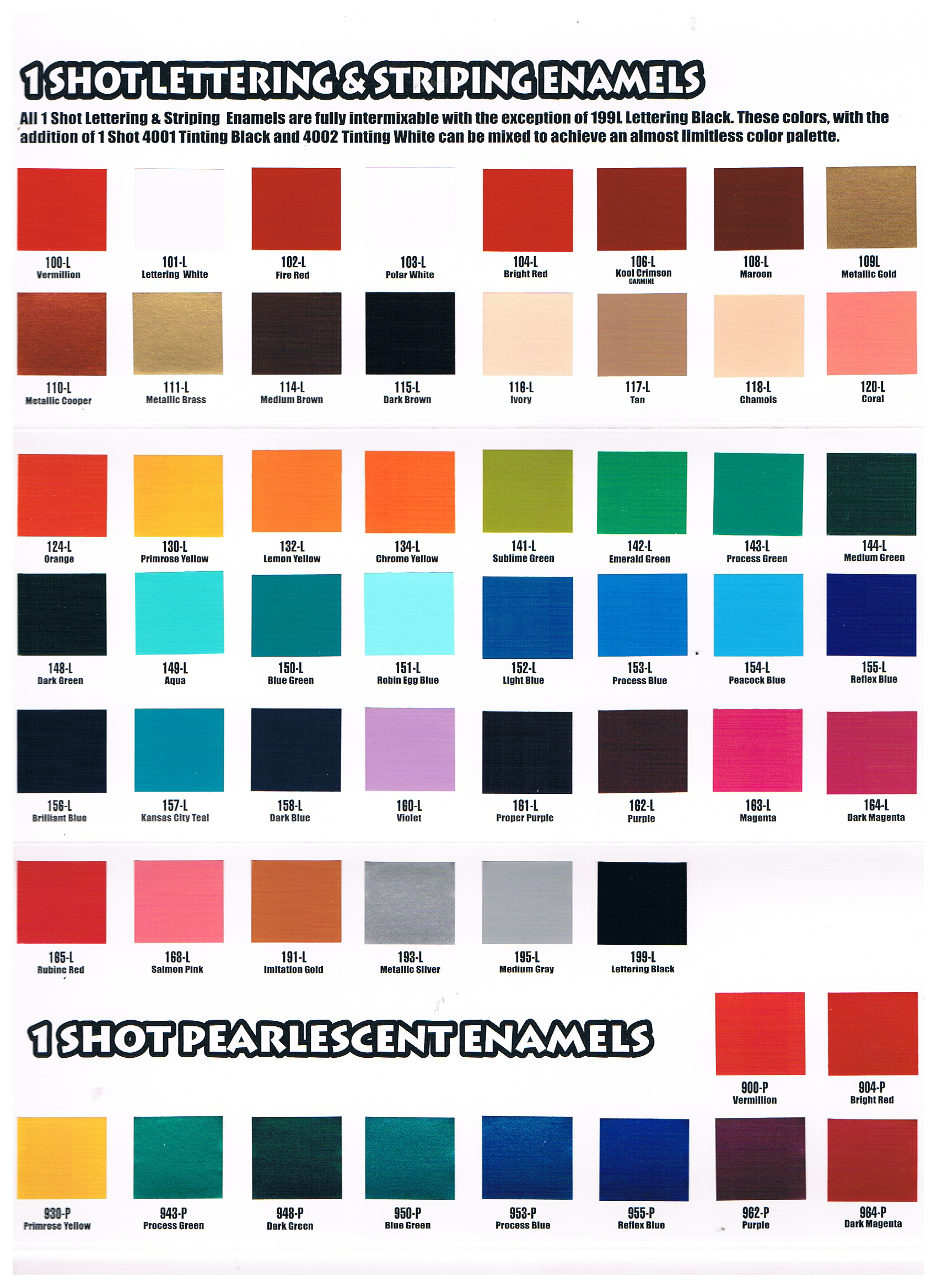 1 Shot Paint Color Chart