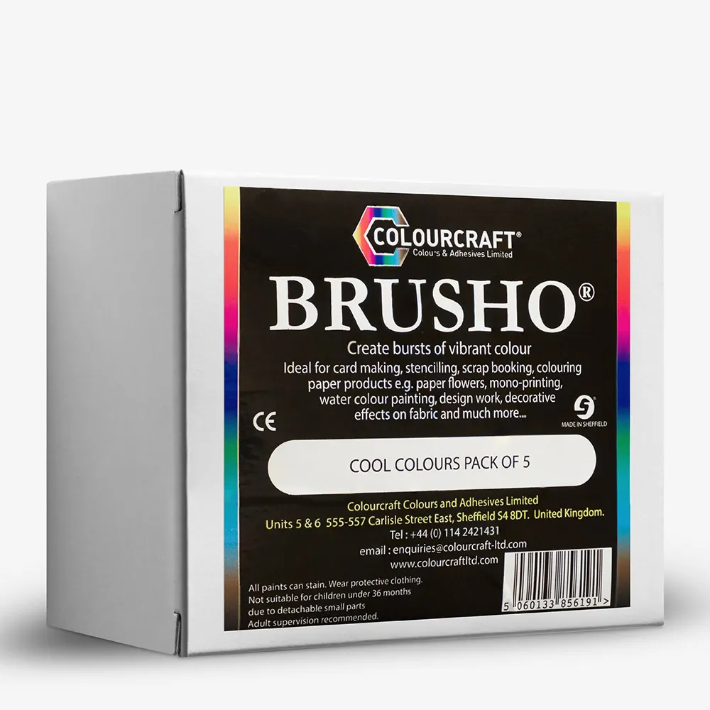 Brusho : Crystal Colours : Powder Paint : 15g : Intro Pack : Cool Colours : Set Of 5 With Thickner