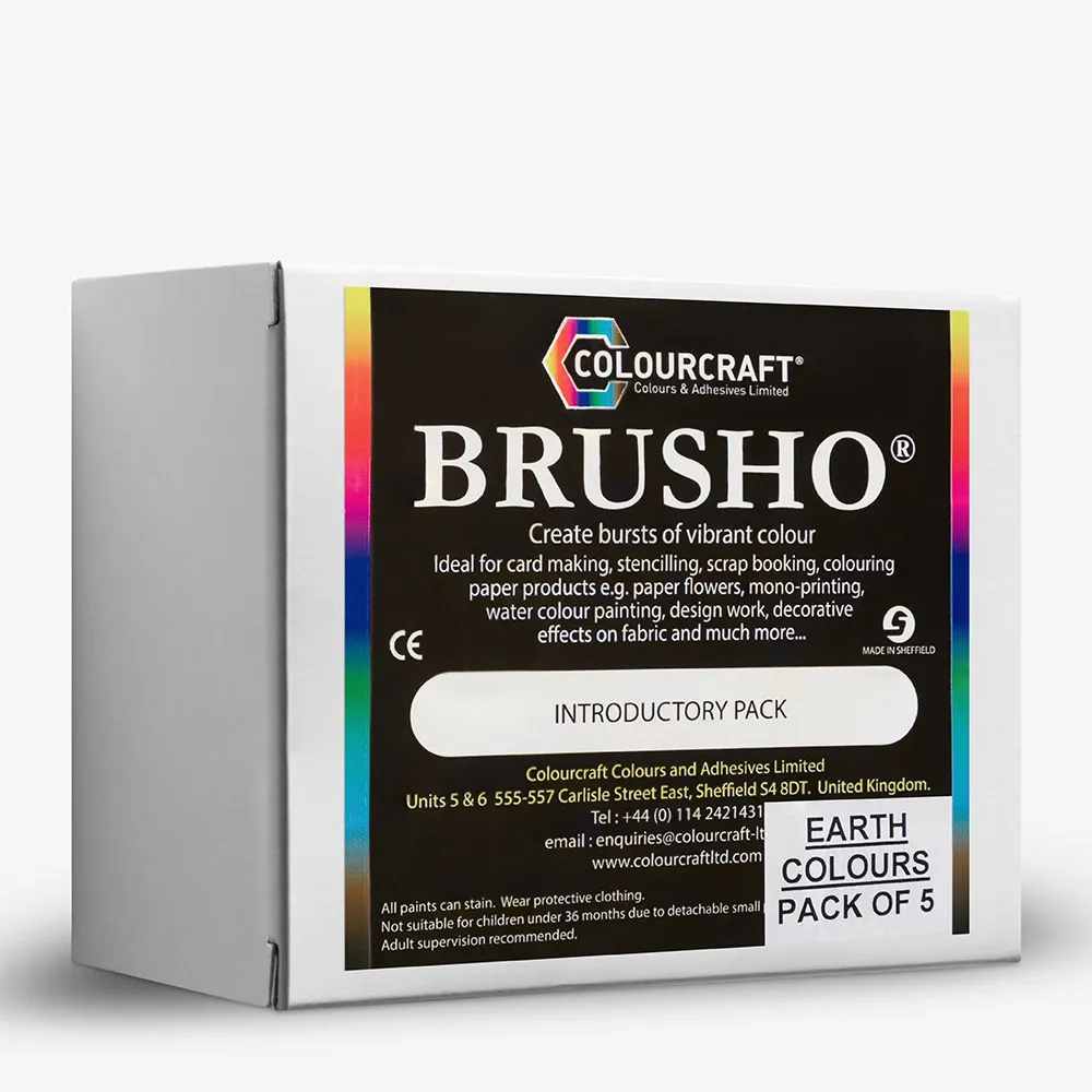 Brusho : Crystal Colours : Powder Paint : 15g : Intro Pack : Earth Colours : Set Of 5 With Thickner