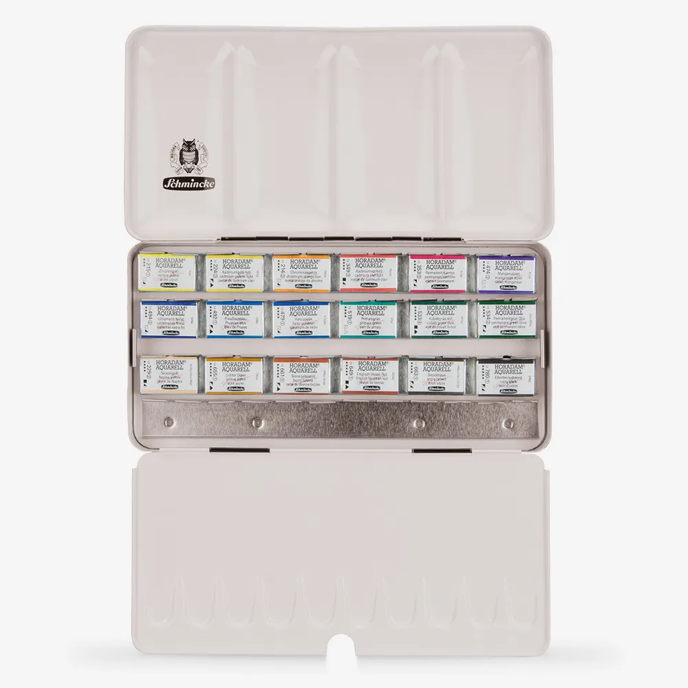 Schmincke : Horadam Watercolor Paint : Metal Set : 18 Whole Pans