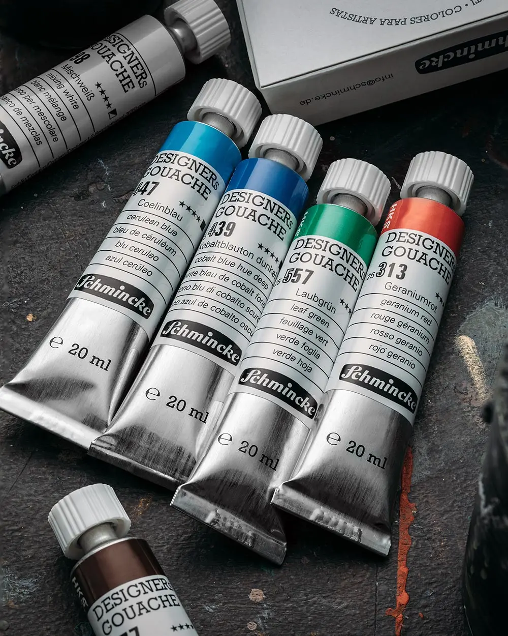 Schmincke Designer Gouache on an artists table