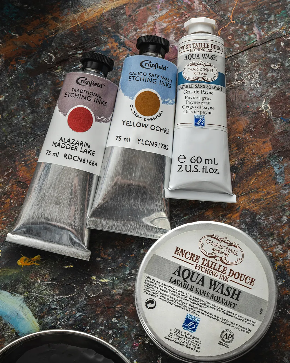Browse traditional formula oil based inks and a selection of modifiers, as well as watersoluble inks for intaglio techniques.