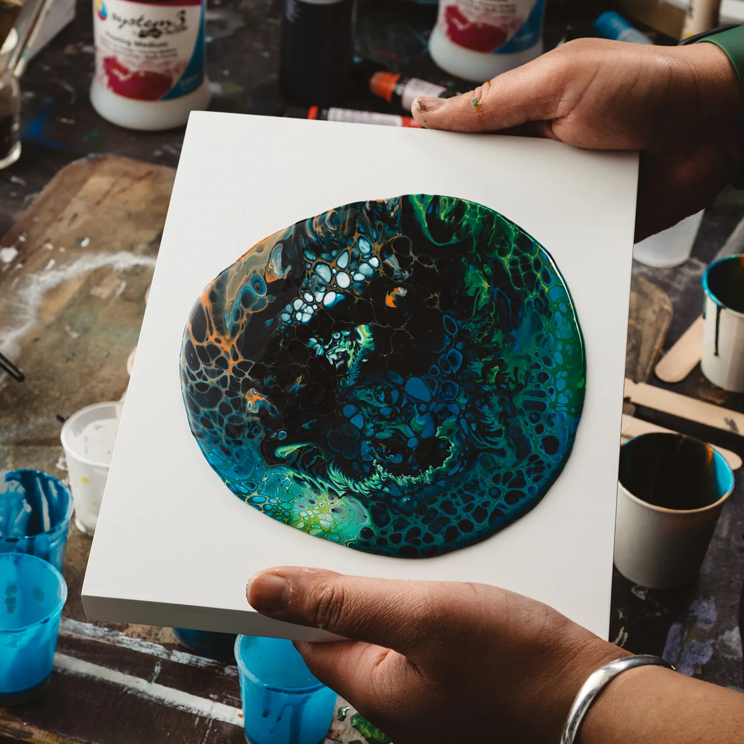 Artwork, Alcohol Ink Painting in the Jackson's Studio