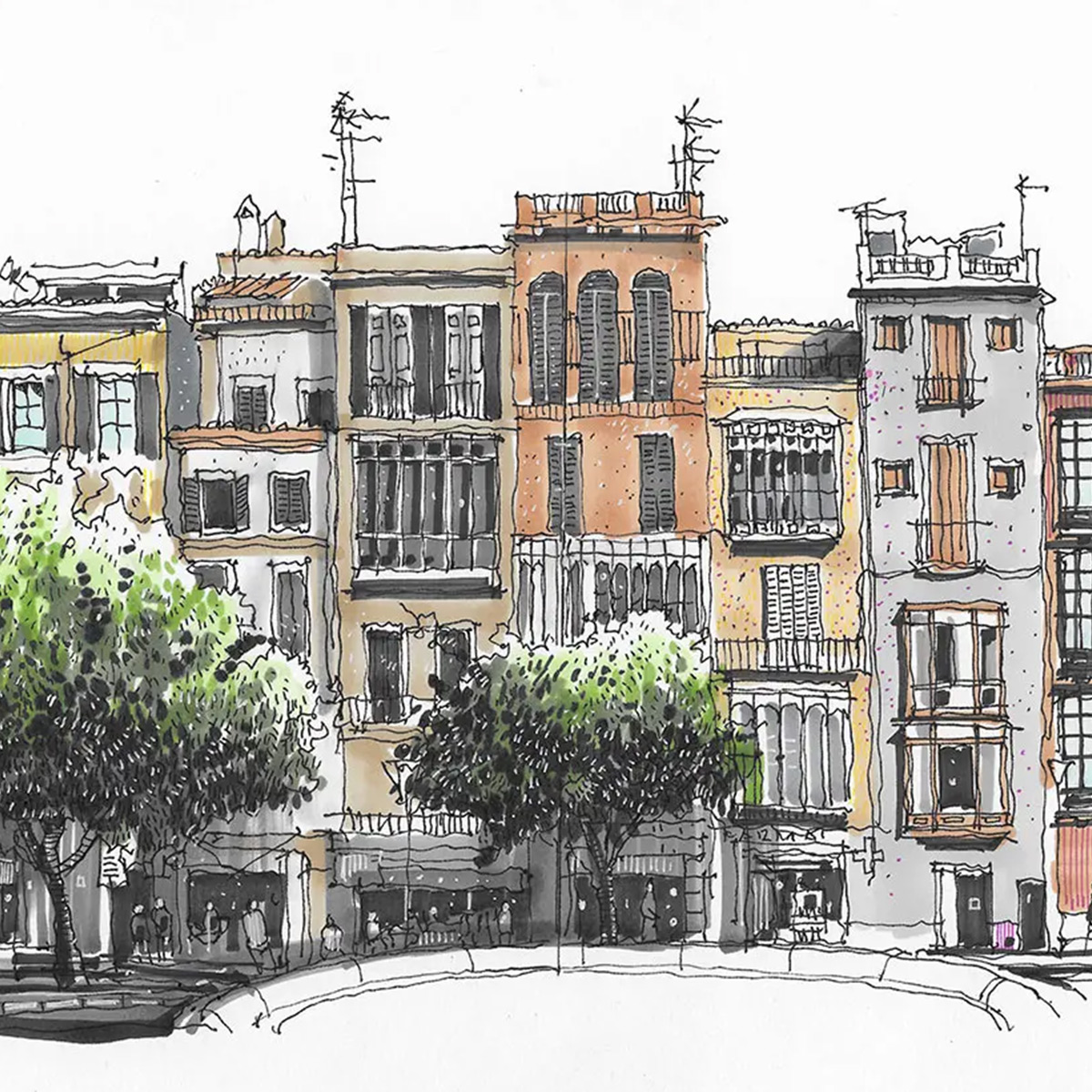 Marker sketching of a street scene