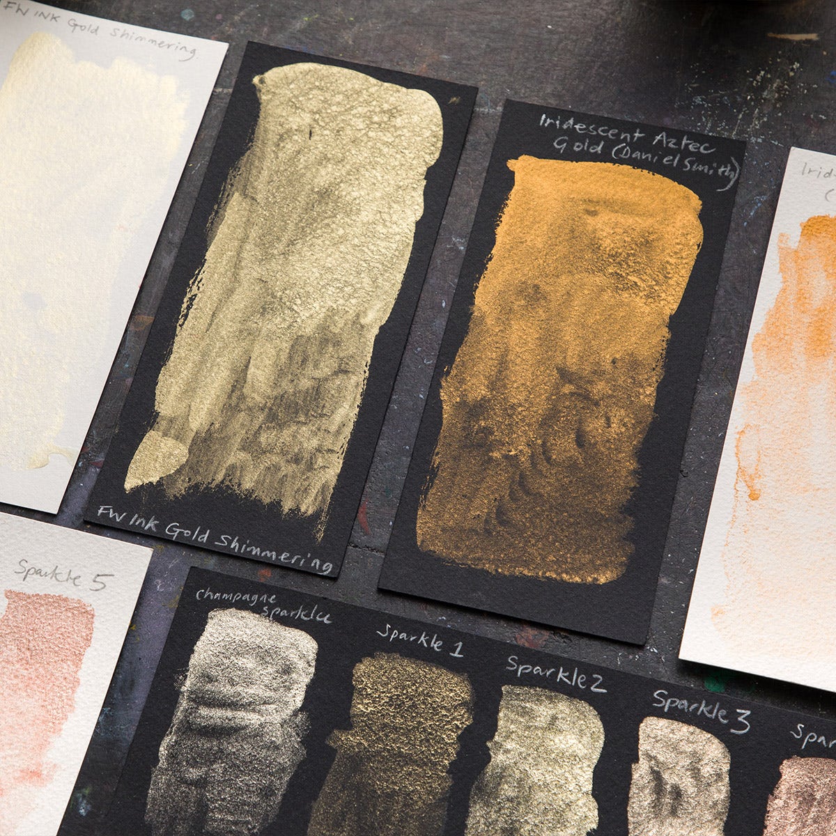 Swatches showing The Difference Between Luminescent, Pearlescent, and Iridescent Paint