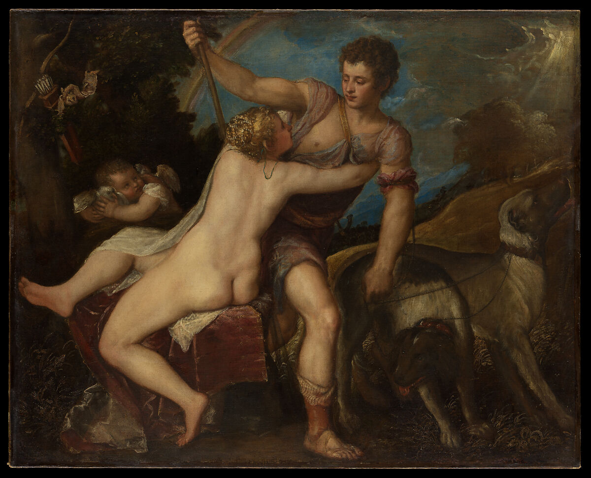 Venus and Adonis, Titian (Tiziano Vecellio), 1550s, Oil on canvas, 106.7 x 133.4 cm, 42 x 52 1/2 in, The Jules Bache Collection, 1949, The Metropolitan Museum of Art